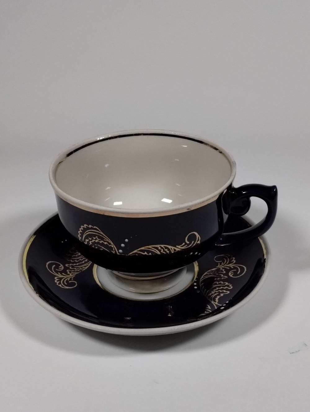 Black and Gold Decorative Teacup and Saucer Set